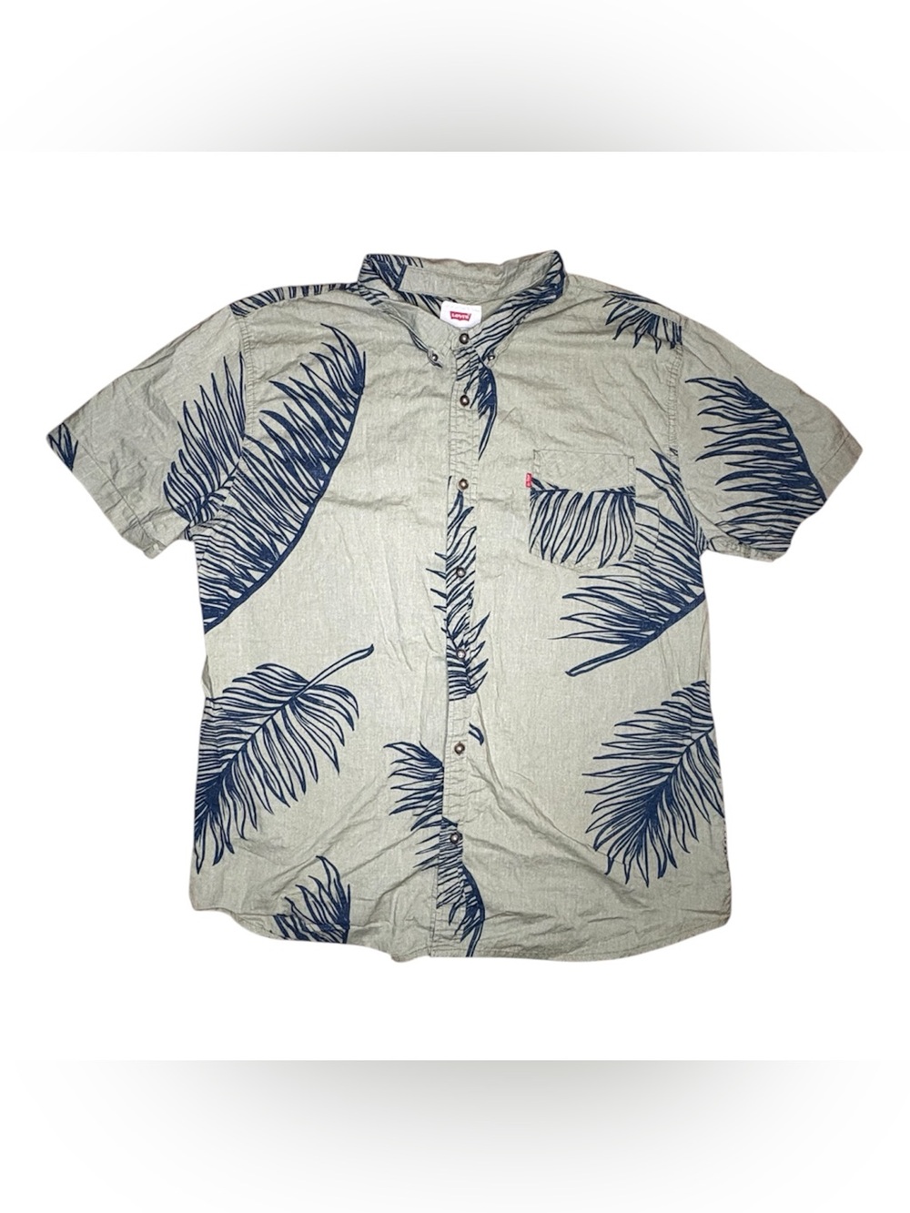 Levis Short Sleeve Green Navy Blue Floral Button Down Hawaiian Shirt Mens 2XL